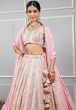 Embroidered Georgette Lehenga in Baby Pink