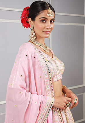 Embroidered Georgette Lehenga in Baby Pink