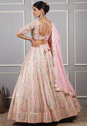 Embroidered Georgette Lehenga in Baby Pink