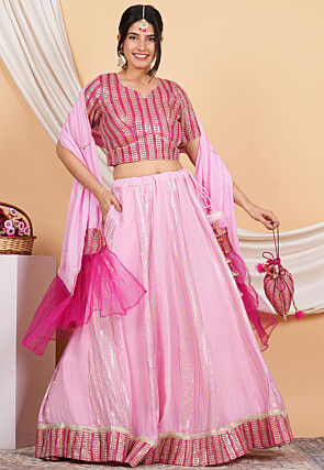 Embroidered Georgette Lehenga in Baby Pink