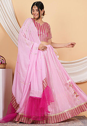 Embroidered Georgette Lehenga in Baby Pink