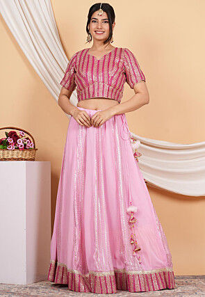 Embroidered Georgette Lehenga in Baby Pink