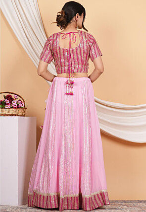 Embroidered Georgette Lehenga in Baby Pink