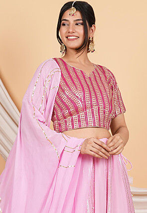 Embroidered Georgette Lehenga in Baby Pink