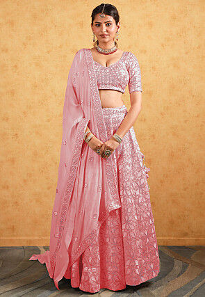 Embroidered Georgette Lehenga in Baby Pink
