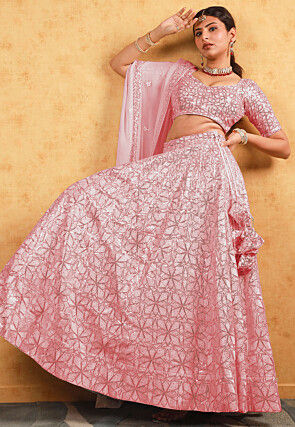 Embroidered Georgette Lehenga in Baby Pink