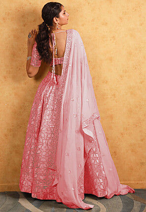 Embroidered Georgette Lehenga in Baby Pink