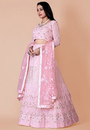 Embroidered Georgette Lehenga in Baby Pink