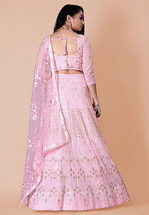 Embroidered Georgette Lehenga in Baby Pink