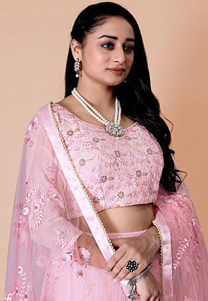 Embroidered Georgette Lehenga in Baby Pink