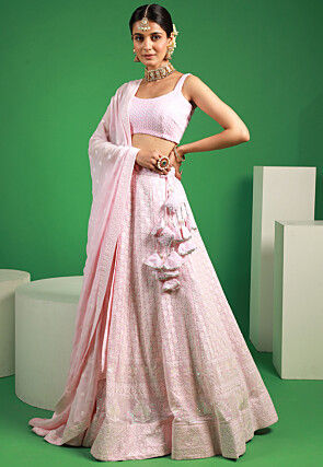 Embroidered Georgette Lehenga in Baby Pink