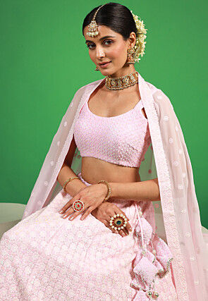 Embroidered Georgette Lehenga in Baby Pink
