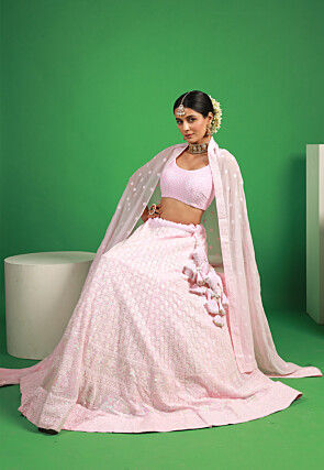 Embroidered Georgette Lehenga in Baby Pink