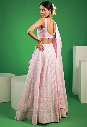 Embroidered Georgette Lehenga in Baby Pink
