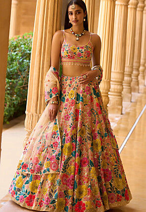 Embroidered Georgette Lehenga in Beige