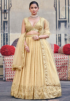 Embroidered Georgette Lehenga in Beige