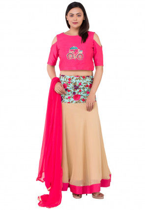 Embroidered Georgette Lehenga in Beige