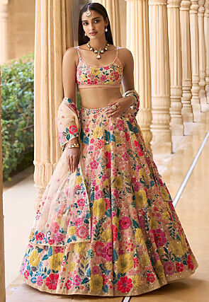 Embroidered Georgette Lehenga in Beige