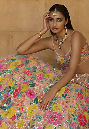 Embroidered Georgette Lehenga in Beige