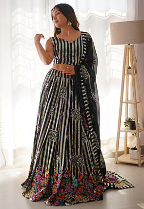 Embroidered Georgette Lehenga in Black