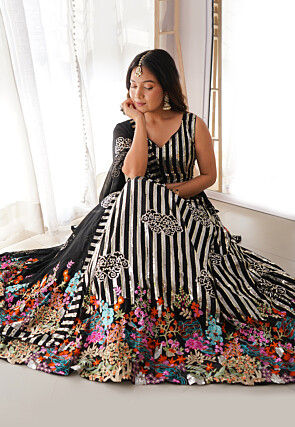 Embroidered Georgette Lehenga in Black