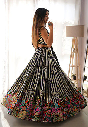 Embroidered Georgette Lehenga in Black