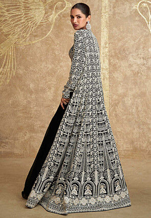 Embroidered Georgette Lehenga in Black