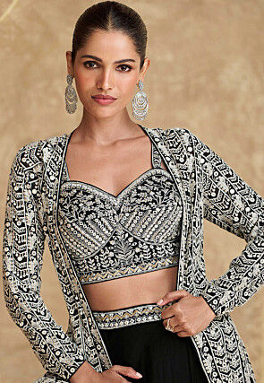 Embroidered Georgette Lehenga in Black