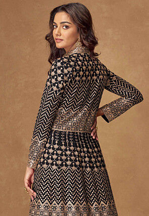 Embroidered Georgette Lehenga in Black