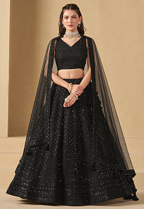 Embroidered Georgette Lehenga in Black