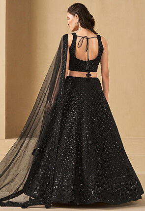 Embroidered Georgette Lehenga in Black