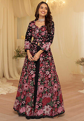 chinese dress ladies Green Hand Embroidered Gown: Premium Indian Dress by Raas XL / Green