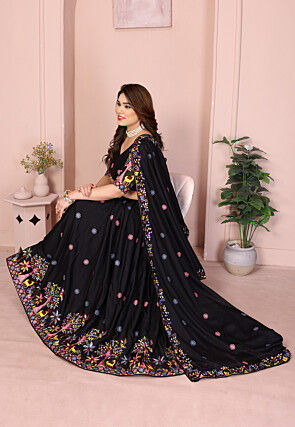 Embroidered Georgette Lehenga in Black