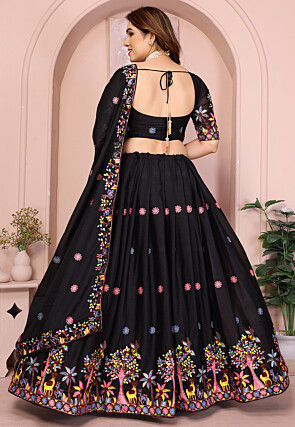 Embroidered Georgette Lehenga in Black