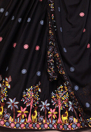 Embroidered Georgette Lehenga in Black