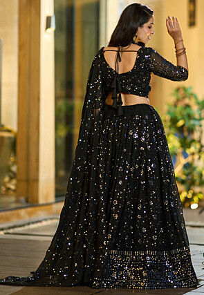 Embroidered Georgette Lehenga in Black
