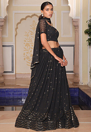 Embroidered Georgette Lehenga in Black