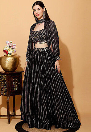 Embroidered Georgette Lehenga in Black
