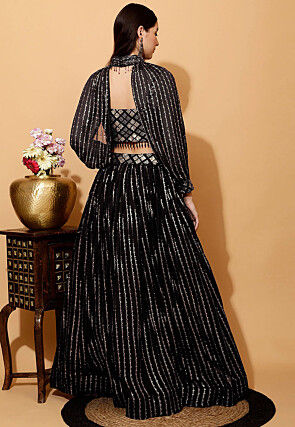 Embroidered Georgette Lehenga in Black