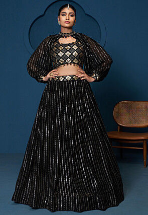 Embroidered Georgette Lehenga in Black