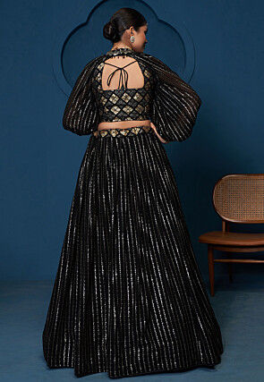 Embroidered Georgette Lehenga in Black