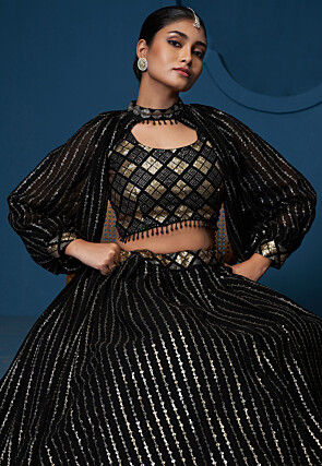 Embroidered Georgette Lehenga in Black