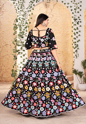 Embroidered Georgette Lehenga in Black