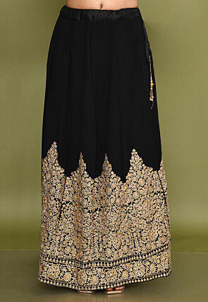 Embroidered Georgette Lehenga in Black