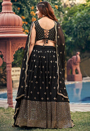 Embroidered Georgette Lehenga in Black