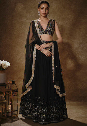 Embroidered Georgette Lehenga in Black