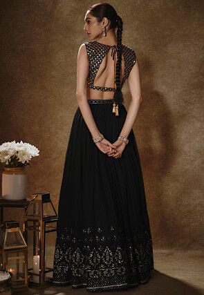 Embroidered Georgette Lehenga in Black