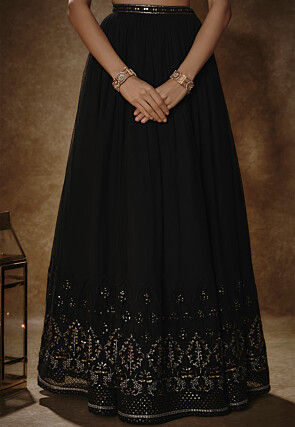 Embroidered Georgette Lehenga in Black