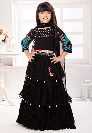 Embroidered Georgette Lehenga in Black