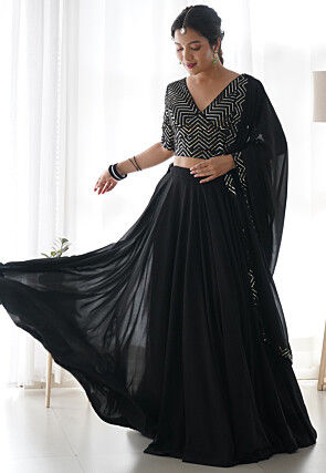 Cloth: lehenga Net ( lehenga has can can in it ) Choli Lycra with silver  sequin work: dupatta Net with sequin … | Black lehenga, Lehenga, Lehenga  color combinations